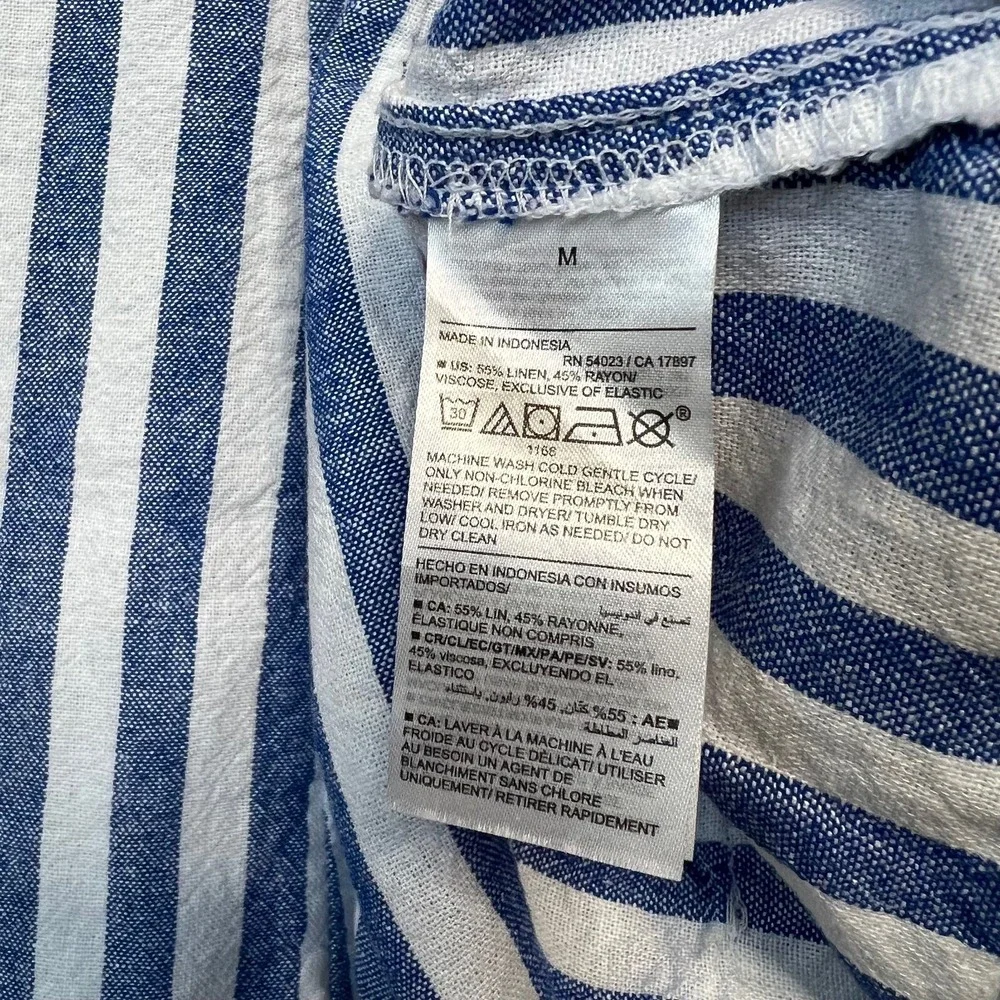 Old Navy Womens M Linen Blend Dress Pockets Blue White Stripe Nautical Bohochic - Picture 8 of 9